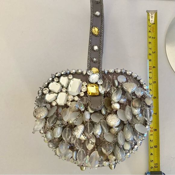 🌼 Sale! Mary Frances rhinestones crystals silver tone charms mini bag purse - Picture 12 of 16
